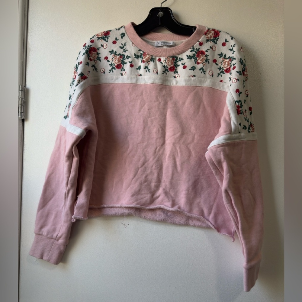 Vivetta Women’s Crew Neck Cropped Cropped Pink Floral Sweatshirt Sz 42